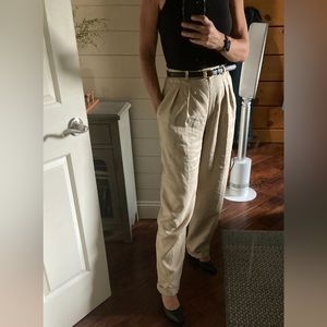 Vintage Ralph Lauren tan linen pleated trouser pants, size 4